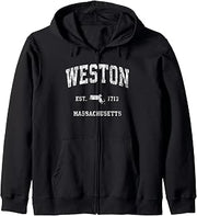 Weston Massachusetts MA Vintage Athletic Sports Design Zip Hoodie