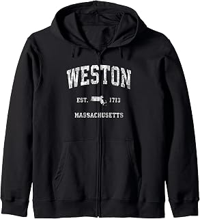 Weston Massachusetts MA Vintage Athletic Sports Design Zip Hoodie