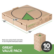 10 Pack Recycled Kraft 12x12 Pizza Box with Built-In Plates and Convertible Storage Container by Stock Your Home – 12X12", green, Pack of 10, Model 2945
