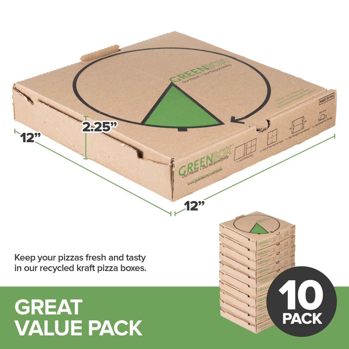 Stock Your Home 10X10" / Green / Classic Pizza Boxes