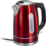 Hamilton Beach Electric Tea Kettle, Water Boiler & Heater, 1.7 Liter, Cordless Serving, 1500 Watts for Fast Boiling, Auto-Shutoff and Boil-Dry Protection, Red with LED Light Ring (41060)