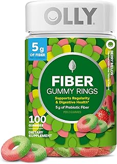 OLLY Fiber Gummy Rings Digestive Health Supplement, Berry Melon - 100 Count (Pack of 12)