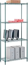 Nexel Poly-Green, 4 Tier, Wire Shelving Starter Unit, 36"W x 14"D x 86"H