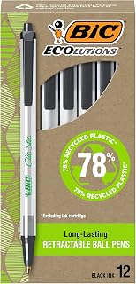 BIC Ecolutions Clic Stic Black Ballpoint Pens, Medium Point, 12-Count