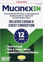 Mucinex DM 12Hr Chest Congestion & Cough Medicine for Adults, 80 Tablets