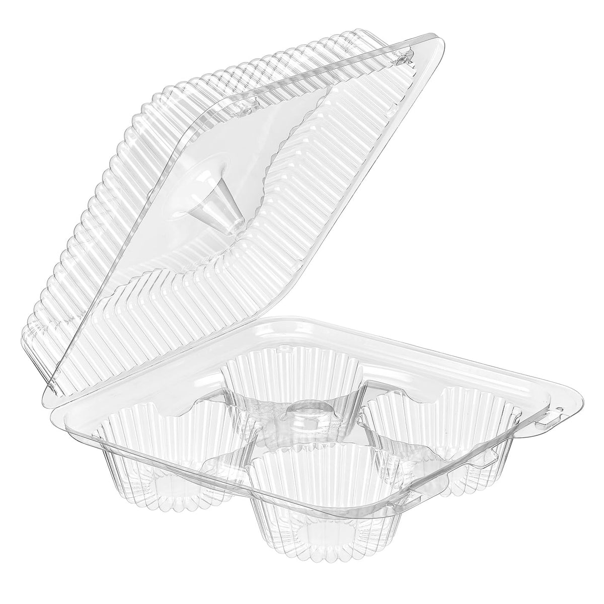 Pete Large Clear 4 Compartment Texas Muffin Container, 8.75 x 8.25 x 3.75 inch - 300 per case.
