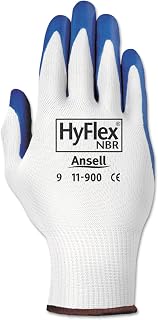 Ansell 11-900-10 HyFlex NBR Gloves, Size 10, White/Blue (Pack of 12)