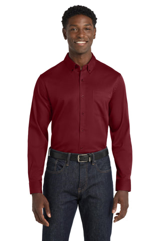 Men's SuperPro React Twill Long Sleeve Button-Down Shirt Burgundy by Port Authority – X-Large, Stain, Burgundy, Model W808