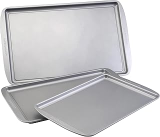 Farberware Nonstick Bakeware 3-Piece Cookie Pan Set for Baking, Gray