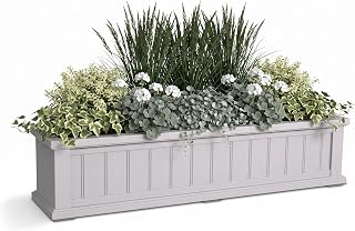 Mayne Seabrook 48in Self-Watering Rectangular Window Box Planter, White | Self-watering, All season, Fade resistant, Mounting brackets included, Built-in overflow, 15-year warranty