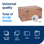 OptiCore Mid-size Toilet Paper Roll T by Tork – 865 Count (Pack of 36), Paper, White, Pack of 36, Model 161990