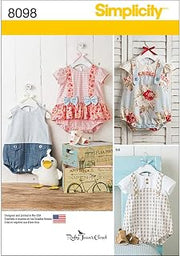 Simplicity 8098 Stuffed Duck, Romper, and Sandals Baby Clothes Sewing Pattern, Sizes XXS-L