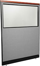 Global Industrial 60-1/4"W x 77-1/2"H Deluxe Office Partition Panel with Partial Window & Pass-Thru Cable, Gray