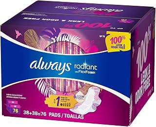 Always Radiant Pads, Size 1, Regular Absorbency, Scented 76 Ct.