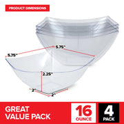 16oz Clear Plastic Serving Bowls (4 Pack) Small Disposable Candy Dishes by Stock Your Home – 16 oz, 16.0 ounces, Plastic, Clear, Pack of 4