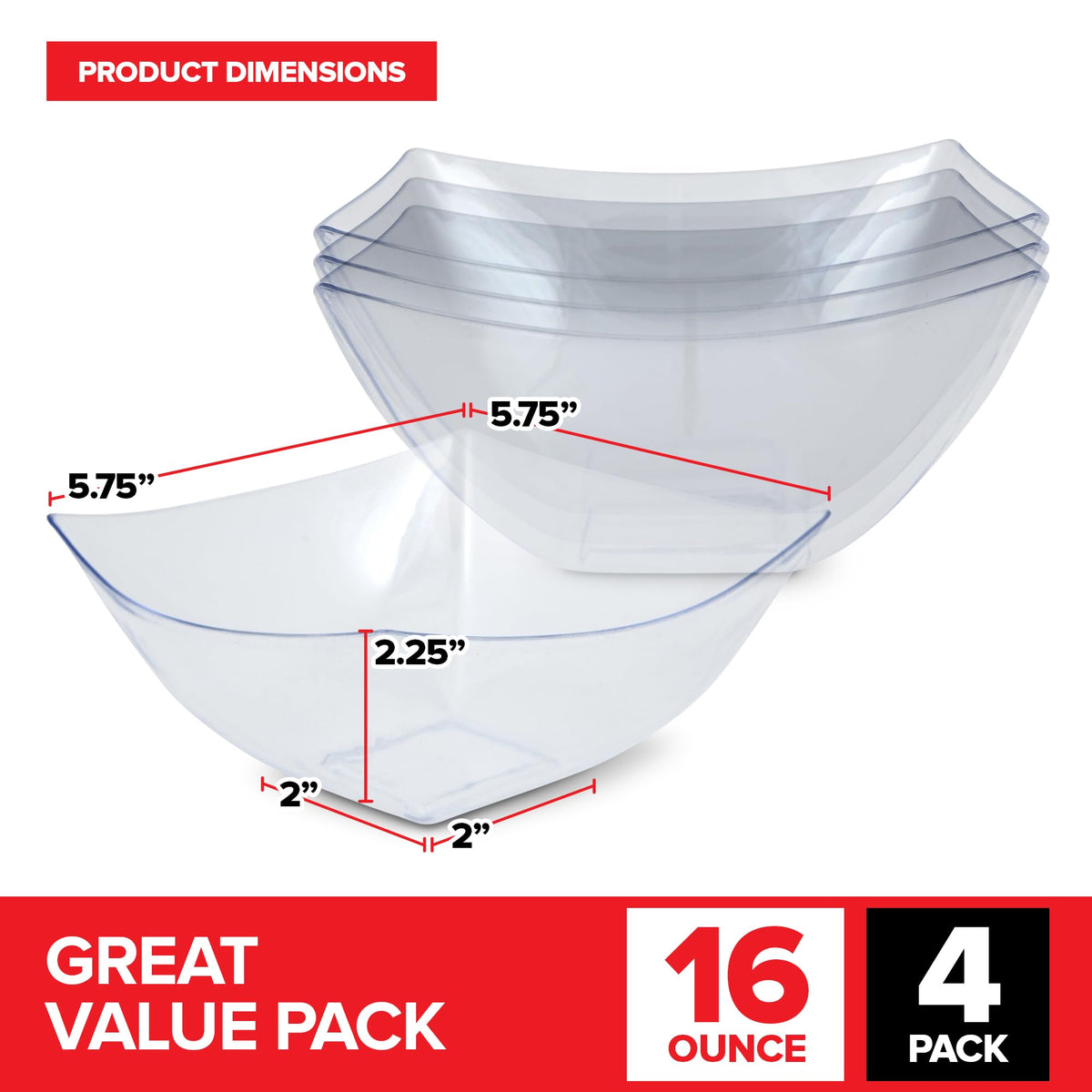 16oz Clear Plastic Serving Bowls (4 Pack) Small Disposable Candy Dishes by Stock Your Home – 16 oz, 16.0 ounces, Plastic, Clear, Pack of 4