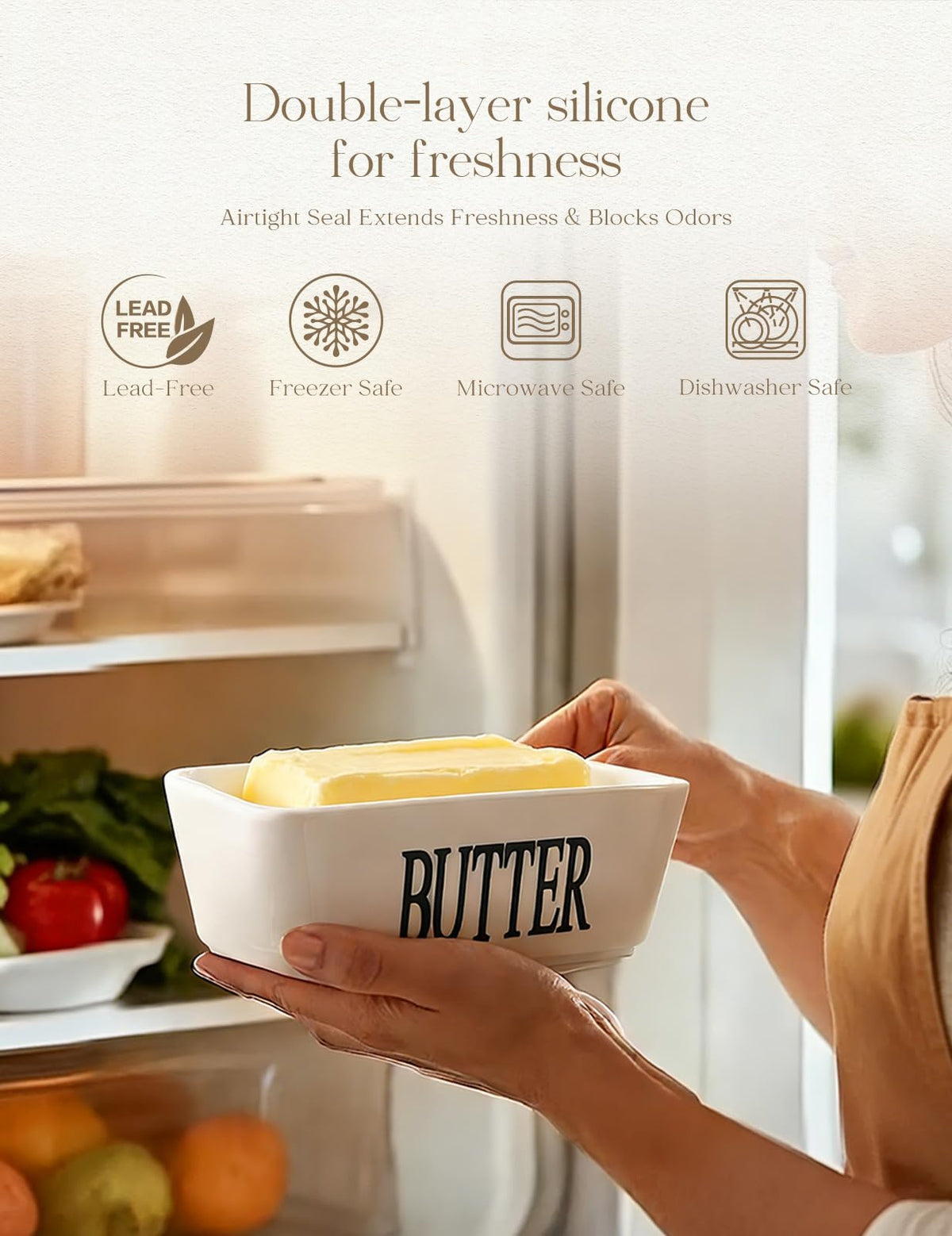 Aisbugur Ceramic Butter Dish with Knife, White, 1 Pack