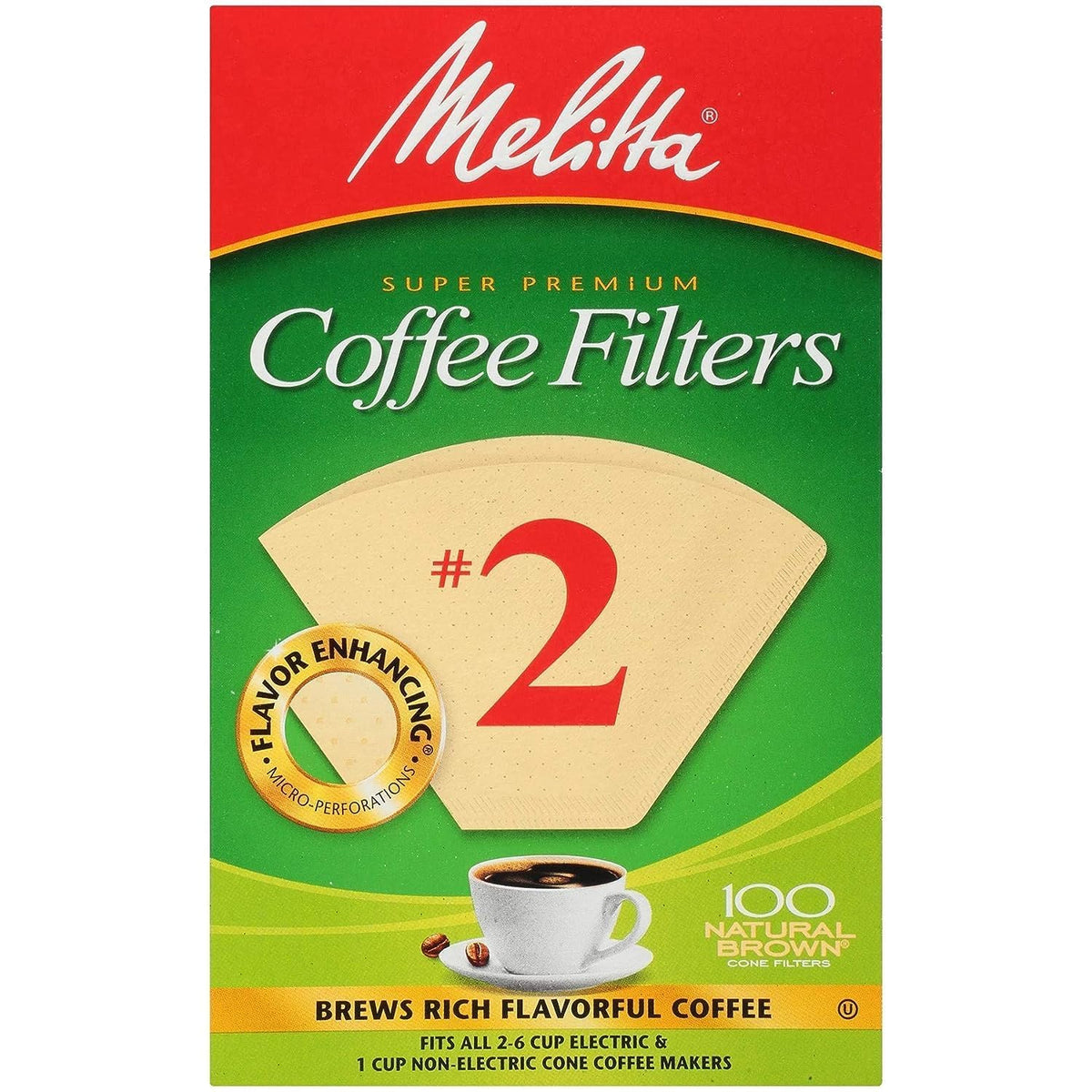 Cone Coffee Filter #2 100 Count- Natural Brown by Melitta – 1 Box, Paper, Brown, Pack of 100, Model FBA_622752