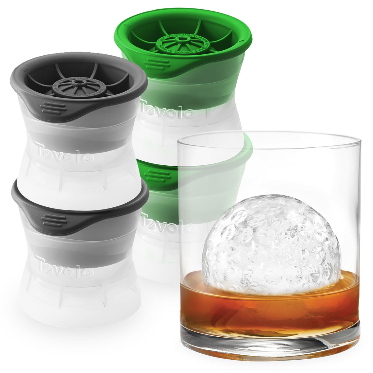 Sports Ice Mold Bundle Set of 4 Golf Ball and Tennis Ball Shapes Large Craft Ice Cubes for Whiskey Cocktails with Silicone Lids by Tovolo – Set of 4, 6 fluid_ounces, Silicone