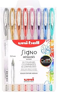Uni-Ball Mitsubishi Pencil - 8 Signo Gel Ink Rollerball Pens - Metallic Colours - 0.8 mm Tip - Medium Writing - Creative Rollerball Pens for Card Making and Craft