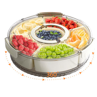 Riyeloi Spinning Serving Tray with Lid, 12 Inch Plastic, White