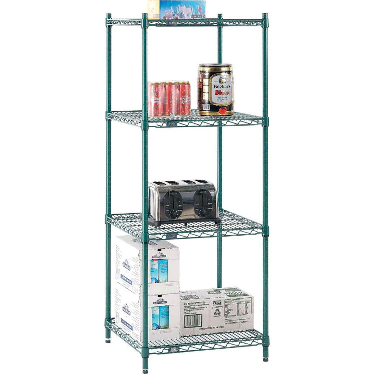 5 Tier Wire Shelving Starter Unit by Nexel – 5, Epoxy, Green Epoxy, Model 21246G5