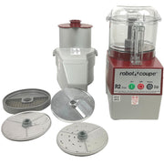 R2CLRDICE, Combination Food Processor with 3 Quart Clear Polycarbonate Bowl, 4 Stainless Discs, Pulse Control, 120v, 1725 RPM, Vegetable Chopper, Gray/Red, Commercial Kitchen Use