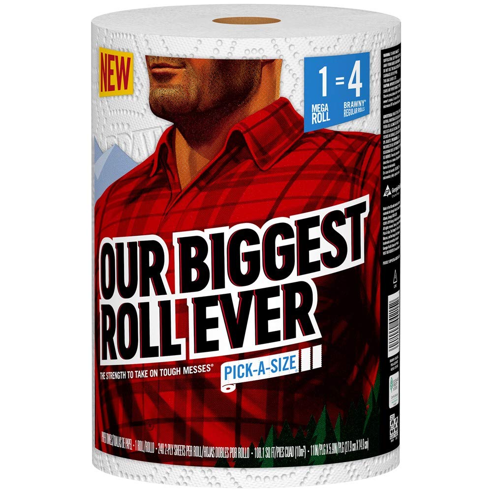 ® Pick-A-Size® Paper Towels by Brawny – 1 Rolls (240 Sheets each), Paper, White, Model 44215
