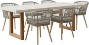 Limari Home Cascais Collection Modern Outdoor Patio 7-piece Dining Table Set, Grey, Natural Wood, Travertine