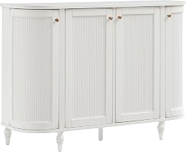 Crosley Furniture Monique Sideboard Traditional Buffet Cabinet with Storage Shelves, Fluted Doors, Distressed White