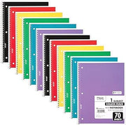 Mead Spiral Notebook, 12 Pack, 1 Subject, College Ruled Paper, 7-1/2" x 10-1/2", 70 Sheets per Notebook, Colors Will Vary (830063-ECM25)