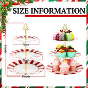 Lallisa 3 Tier Ceramic Cake Stand, 10 9 7 Inch Plates, Red and White
