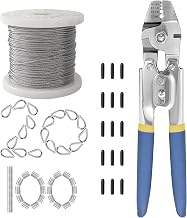 Wire Rope,Equipped with Crimping Pliers,1/16 Wire Rope, Aircraft Cable,304 Stainless Steel Cable,7x7 Strand Core 196FT,368lbs Breaking Strength