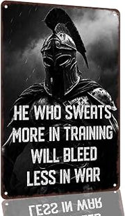 Spartan Warrior Motivational Quote Aluminum Wall Sign, 8 x 12 Inch