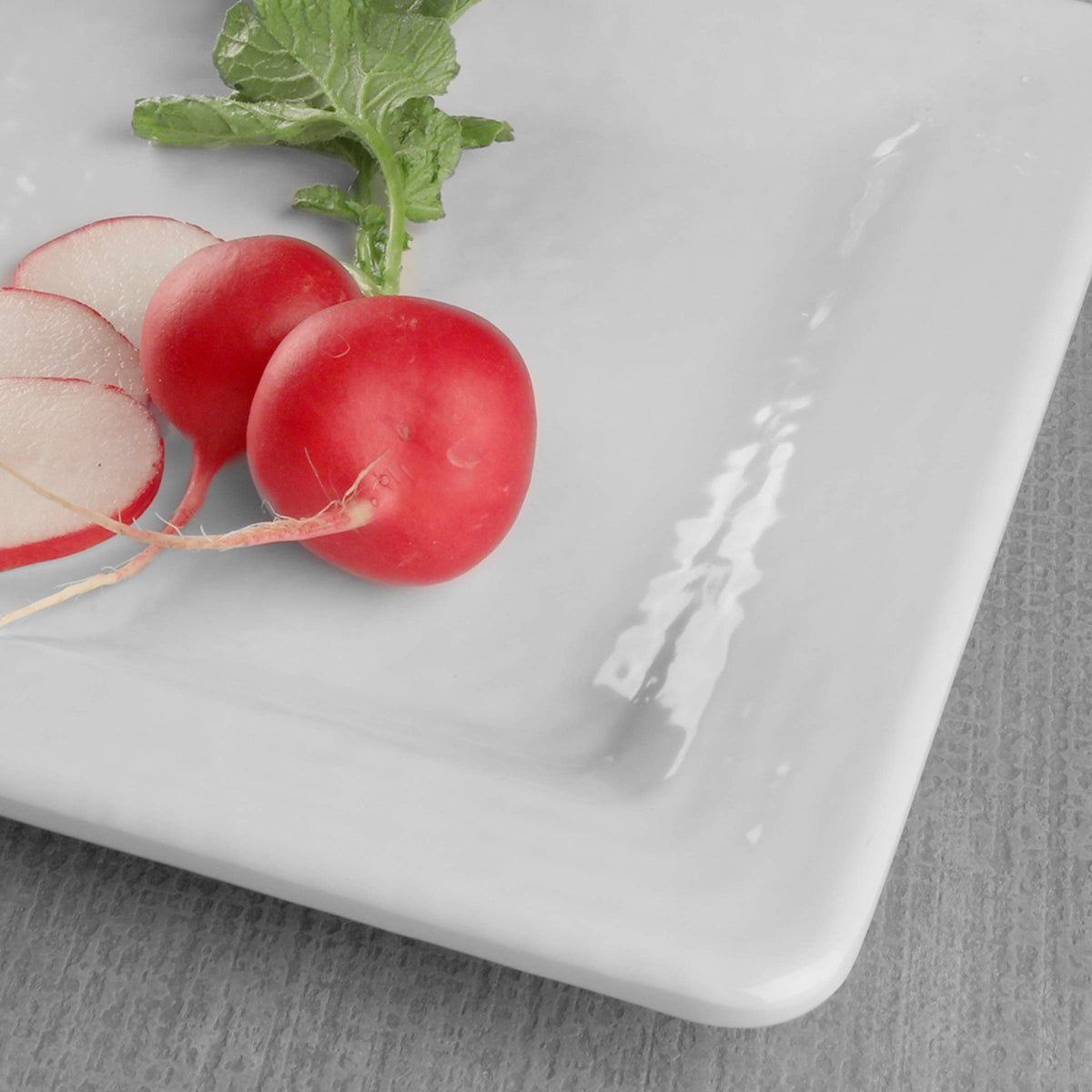 Square Pebble Plate by Elite Global Solutions – 7" sq., Melamine, White, Pack of 6, Model D7SQRR-W