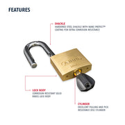 289/50 Stainless Brass Lock with 3 Keys for Outdoor by ABUS – Brass, Gold, Model 41993