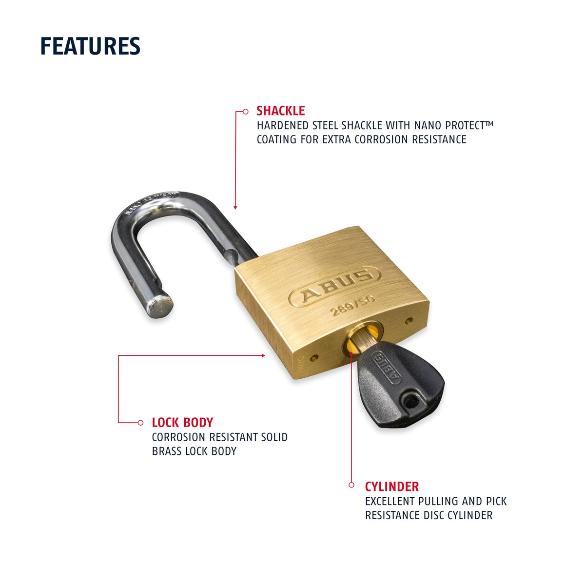 289/50 Stainless Brass Lock with 3 Keys for Outdoor by ABUS – Brass, Gold, Model 41993