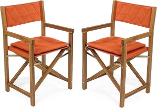 JONATHAN Y Waldo Foldable Acacia Wood Director Chair Set of 2, Orange