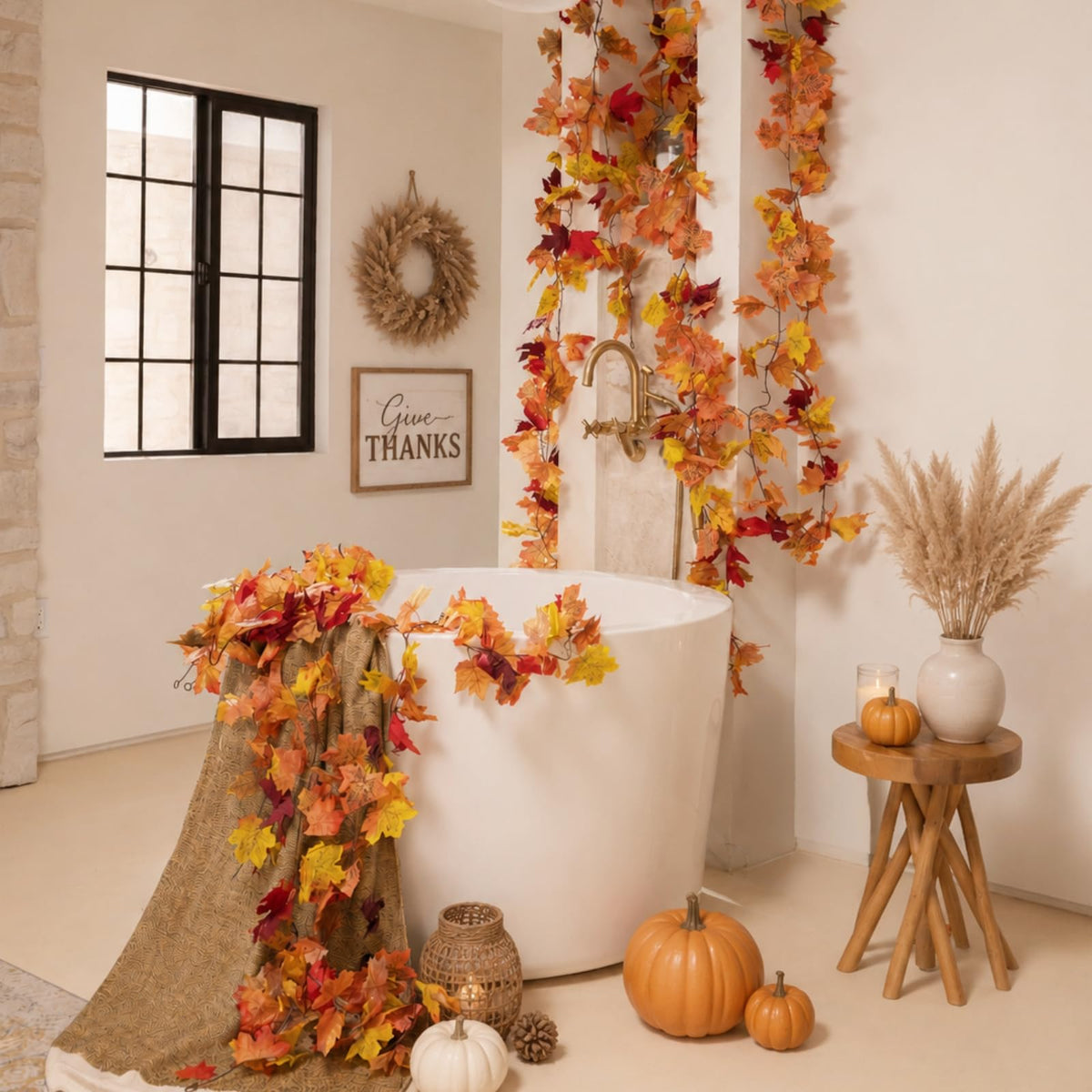 CQURE Fall Leaf Garland, Artificial Vines, 4 Pack 23.6 Ft Orange