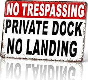 Private Dock No Trespassing Metal Sign 8x12 Inch for Lakeside Patio Decor
