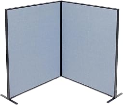 Global Industrial 48-1/4"W x 60" H Freestanding 2-Panel Corner Room Divider, Blue