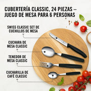 Table Set Swiss Classic with Tomato Knife 24 Pieces by Victorinox – 30 x 5 x 5 cm, Stainless Steel, Black, Pack of 24, Model 6.7833.24