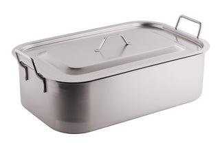 World Cuisine Stainless-steel Deep Brazier with Cover by PADERNO – 19-5/8-Inch by 11-7/8-Inch, Stainless Steel, Silver, Model 11965-50