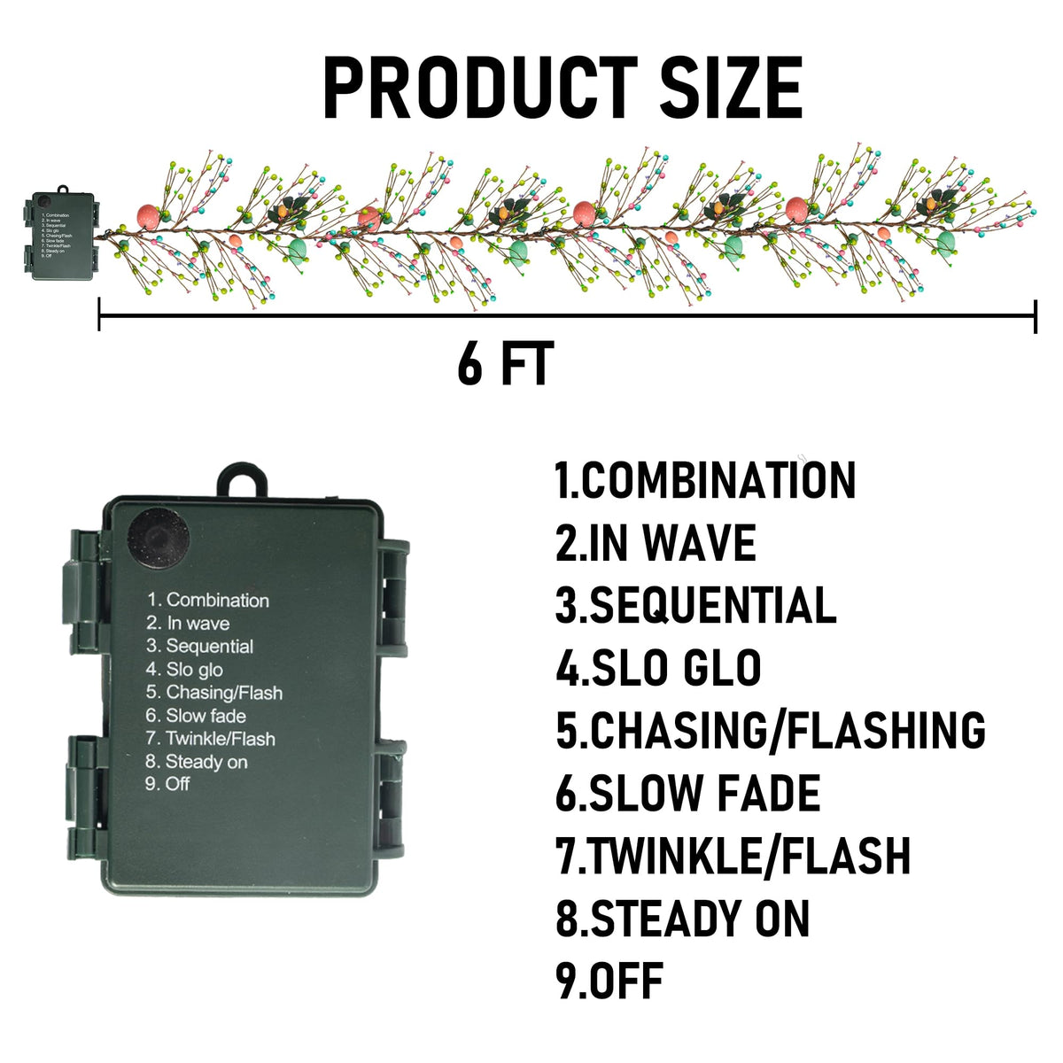 6 FT by NEROSUN – 1 Pack, Plastic, Green, Model Easter Egg Garland