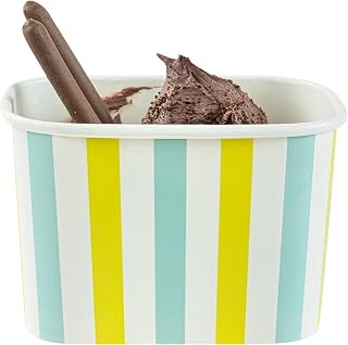 Coppetta 12 Ounce Dessert Cups, 50 Greaseproof Ice Cream Cups - Lids Sold Separately, For Hot And Cold Foods, Blue And Green Stripe Paper Yogurt Bowls, Disposable, Sturdy - Restaurantware