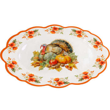 Ceiba Tree Turkey Serving Platter, Melamine, 16 x 12.6 Inch, Thanksgiving