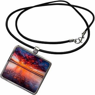 Dramatic sunset over Channel Islands, Ventura, California Necklace With Rectangle Pendant
