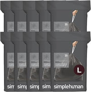 simplehuman Code L 200 Count Odorsorb® Custom Fit Liners, Drawstring Odor Absorbing Trash Bags, One-by-One Mess-Free Dispense, Extra Thick & Double Seamed, 50% PCR Plastic, 18 Liter / 4.7 Gallon
