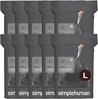 simplehuman Code L 200 Count Odorsorb® Custom Fit Liners, Drawstring Odor Absorbing Trash Bags, One-by-One Mess-Free Dispense, Extra Thick & Double Seamed, 50% PCR Plastic, 18 Liter / 4.7 Gallon