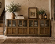 Crafters and Weavers 91" Rustic-Modern Wooden Sideboard Cabinet in Black